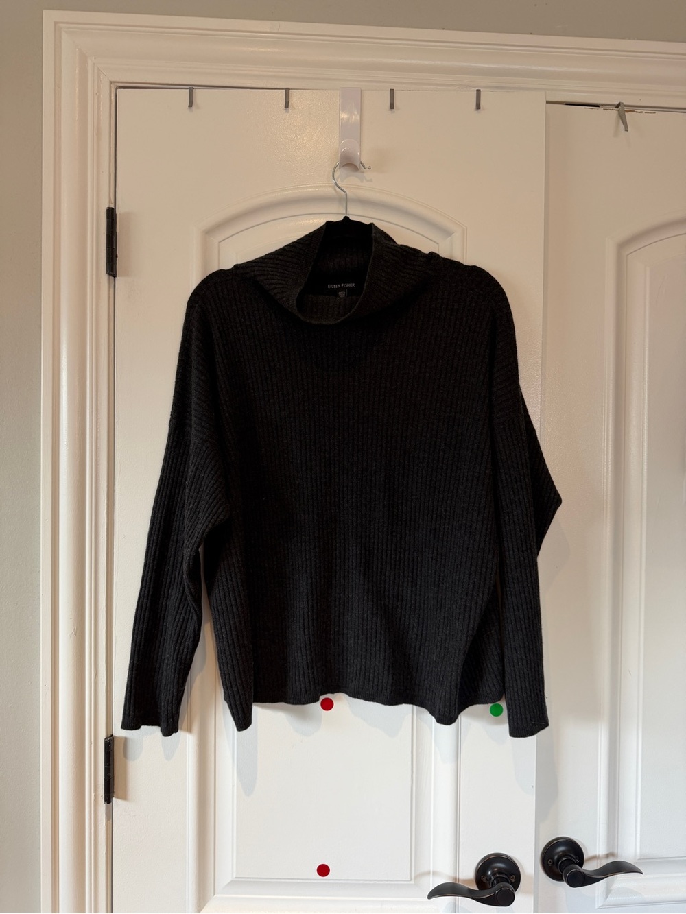 Eileen Fisher Charcoal Ribbed Cowl Neck Sweater